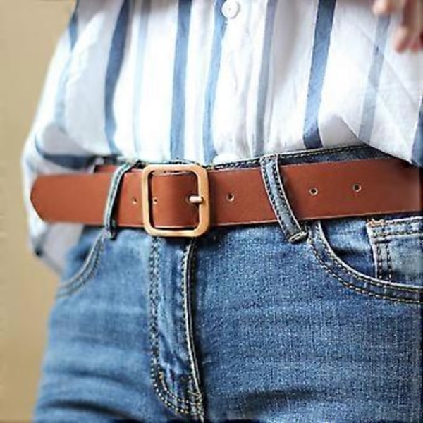 Mode PU Läderbälte För Kvinnor Fyrkantigt Spänne Högkvalitativa Dambälten Klänning Jeans Rem Flickor Midjeband Justerbara Bälten Camel Gold Buckle 90cm