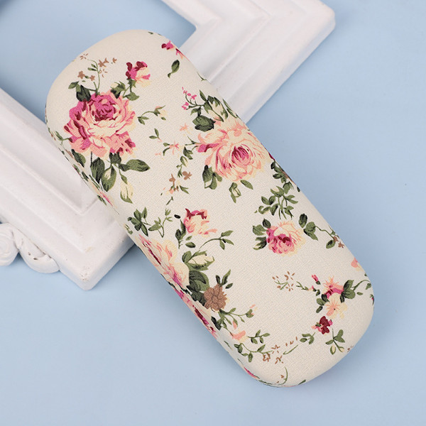 Brilleretui, hårdt skalbrilleretui, blomsterbrilleretui, bærbart brilleretui, klap op brilleretui, til opbevaring af briller (beige)