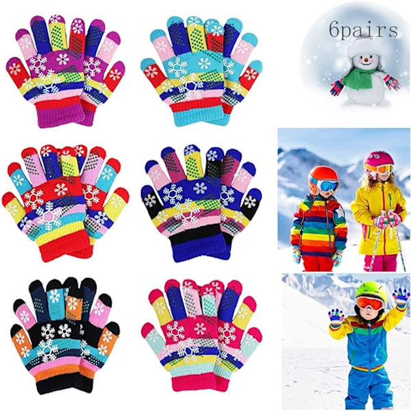 6 par med vintervotter for barn, vinterhansker for barn, W