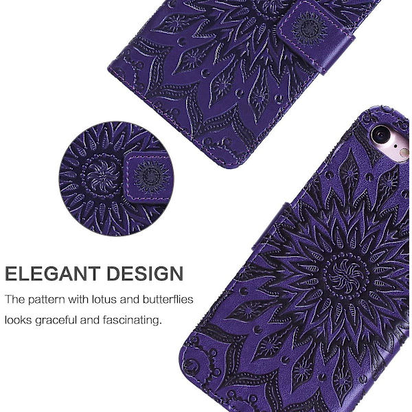 For Iphone7/8 Etui Pu Lær Lommebok Etui Blomst Flip Magnetisk Lukk Kortplasser Stativ Funksjon Premium Støtsikker Full Beskyttende Deksel Solsikke Pa