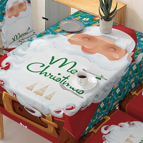 Julebord og stoler i Santa Claus-stil med elast
