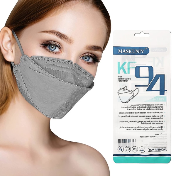 50 st Engångs ansiktsmasker Kf94 Masker Antidamm ansiktsmasker Färgglada Kf94 skyddsmasker för vuxna (grå)