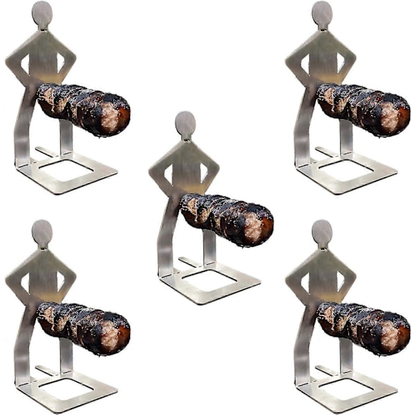 5 rustfrie grillpinner for pølser, morsomme grillpinner i metall, gjenbrukbare grillgaffel pølseholdere, egnet for pølser