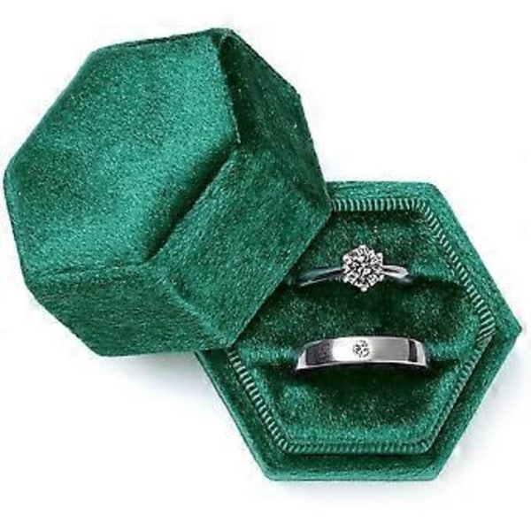Sammets Smyckesringask, Hexagon Premium Underbar Vintage Dubbel Ring Presentask med Avtagbart Lock