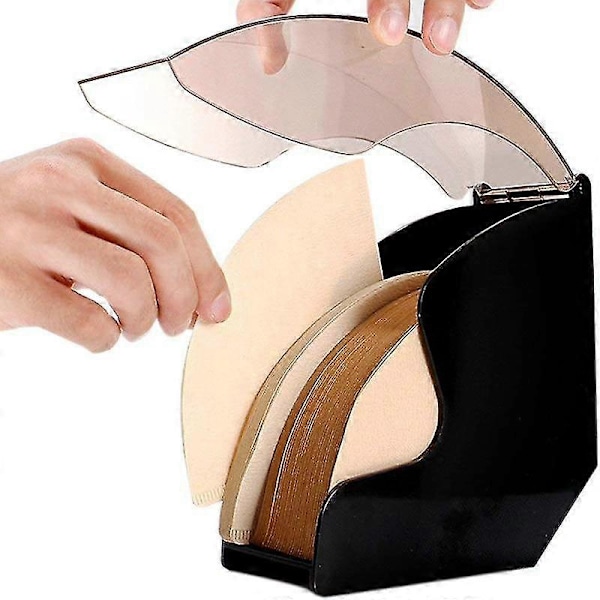 Stor kaffefilterholder med V-formet filterpapirboks og akryldeksel, kaffeverktøy, kaffefilter, svart
