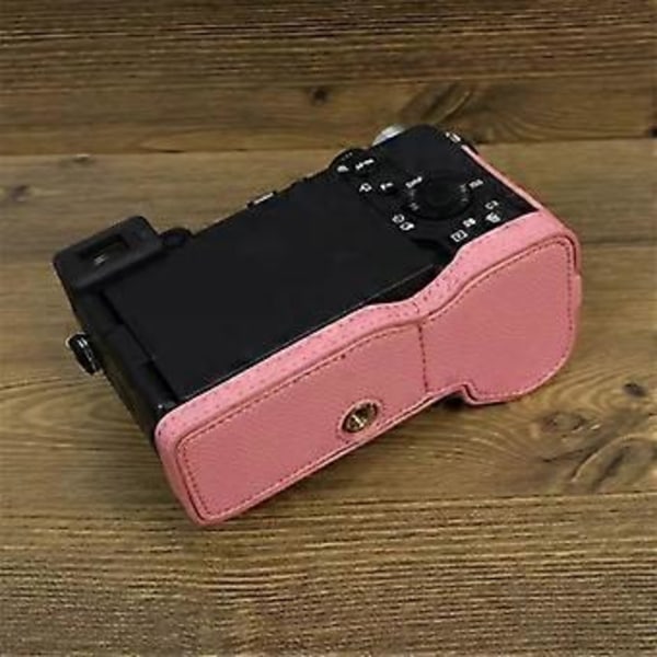 For Sony A7C II/A7CR Kamerabunnveske PU Lær Anti-Fall Halvkroppsdeksel med Håndleddsstropp