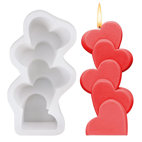 3D Uregelmæssig Kærlighed Hjerteformet Fem Hjerter Søjle Silikoneform Lys Støbeforme Valentinsdag Chokoladeform Is Pindeis