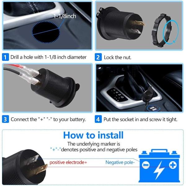 Dual USB-laderuttak, 5V/4.2A Dual USB-billaderuttak