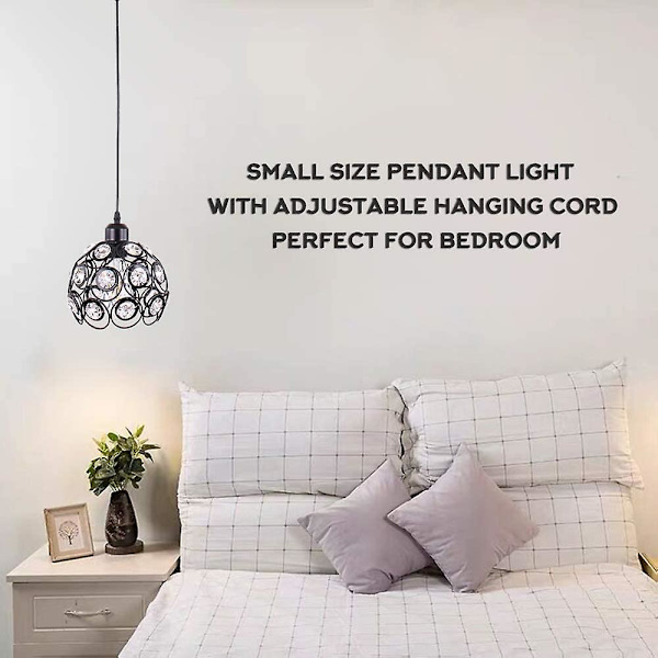 Kristallhänge Lampa Metall Hängande Lampa Armatur Modern Kristall Kandelaber Lampskärm Hall Taklampa（Svart）