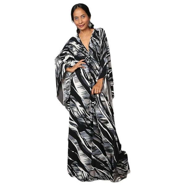 Maxiklänning med print för damer Batwing Sleeve Beach Dress Plus Size Sundress Beachwear Kaftan Cover-ups Dn0523
