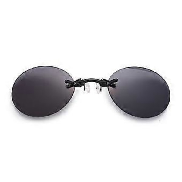 Retro Runde Clip-On Neseglass for Menn Matrix Morpheus Film Rimless Solbriller Black And Gray Lens