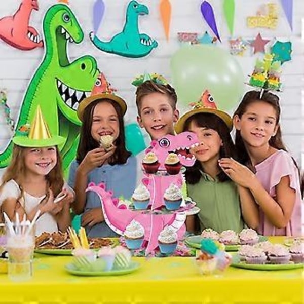 3-lags Bursdag Cupcake Holdere Jungel Cupcake Tårn for Barn Party Favor Forsyning Pink