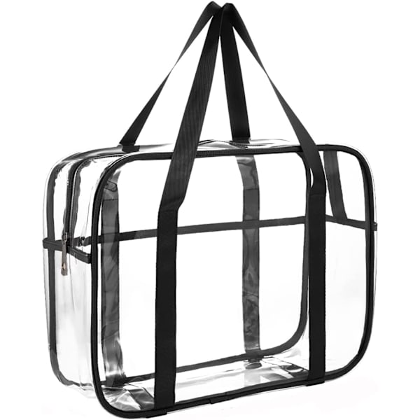 Stor, transparent kosmetisk väska, necessär, tjock PVC, transparent dragkedja, blöjväskor, strandväska (svart)