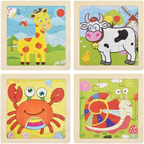 Puiset palapelit taaperoille, Mini Kids Jigsaw Toy, 4 pakkausta 9 palaa