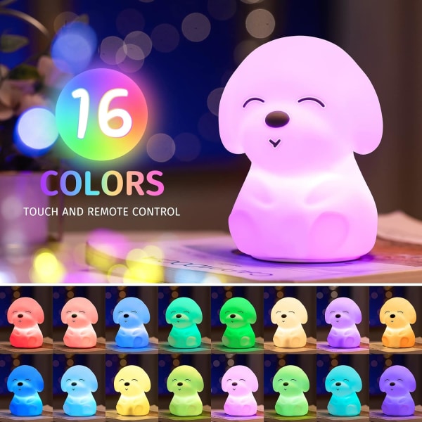 Kawaii Dog Night Lights, Kids Room Decor, Remote Control + LED Ti