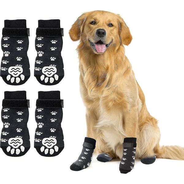 Anti-slip Dog Socks For Dogs 2 Pairs Soft Adjustable Paw Protection Dog Grip Socks With Strap Traction Control（L）