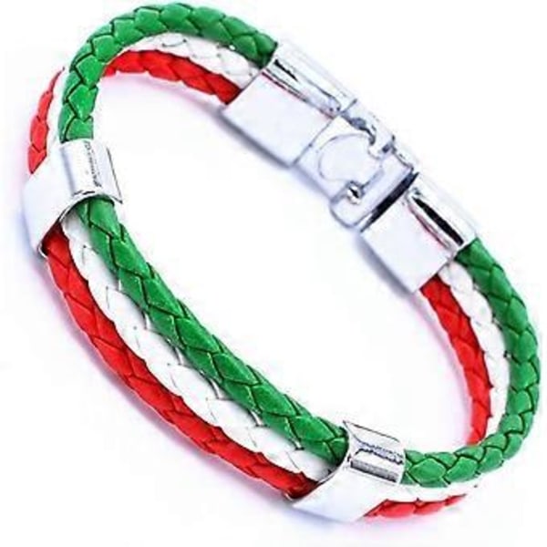 Flettet italiensk trikolor unisex armbånd grønn hvit og rød
