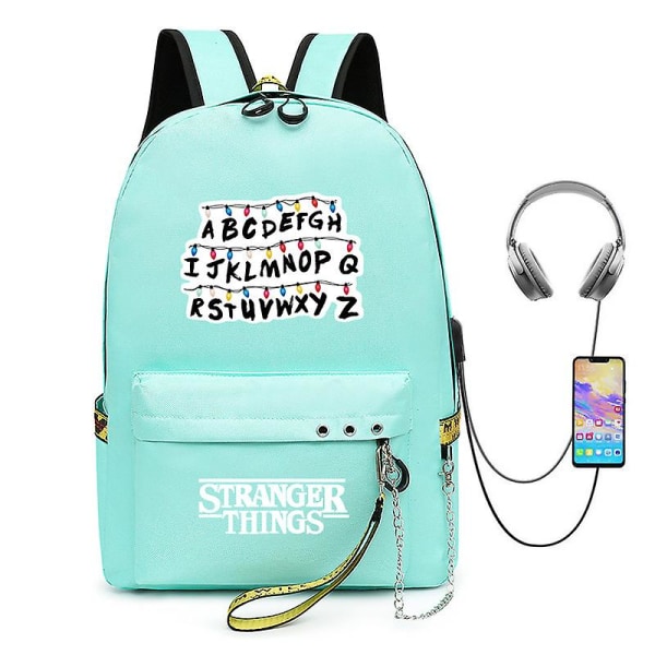 Stranger Things Backpack Usb Charging Backpack Unisex Students Schoolbag（Green3）