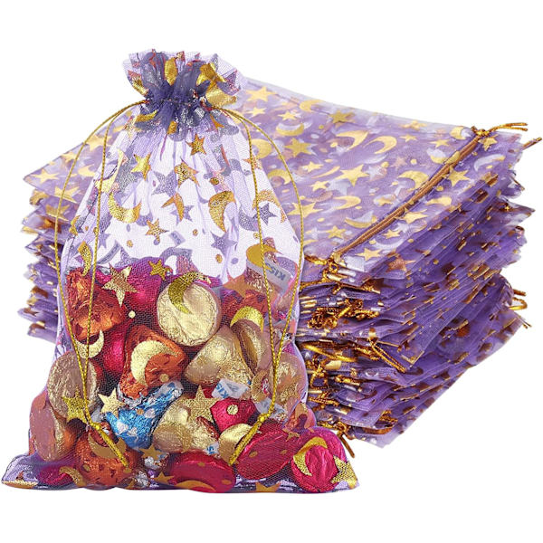100 stk 9x12 cm/ 3,5 x 4,7 tommer smykkeposer lilla organza B