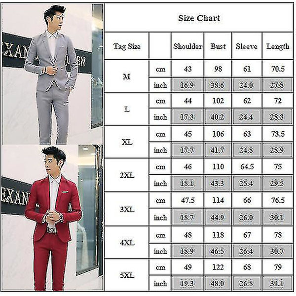 Herre Business Formel 2 Dele Smoking Jakkesæt Blazer Jakke + Bukser Sæt（5XL）