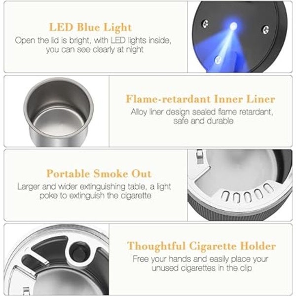 Bilaskebæger med LED-lys, 1 stk. aftagelig lighter bilaskebæger,