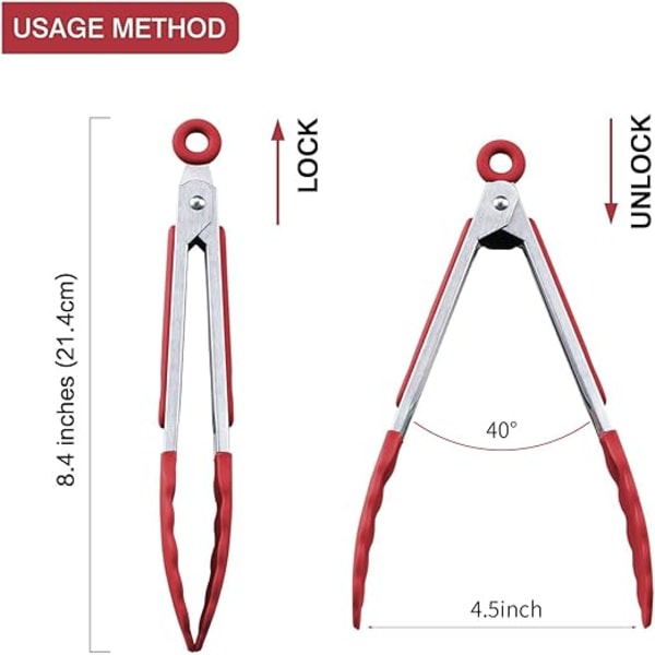 7\" Mini Silikon Serveringstenger - Sett med 3 7 tommer Rød