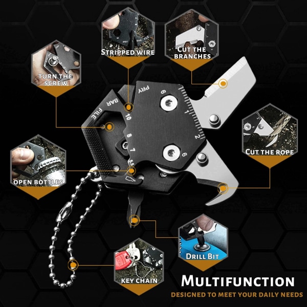 Multifunktionspryl, miniportabelt verktyg, skruvmejsel, flasköppnare, utomhusverktyg, svart (hexagon) (färg)