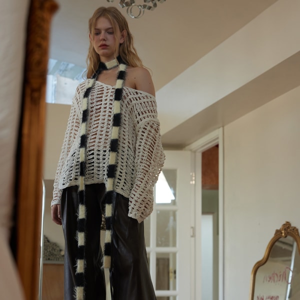 Y2k Stribet Halstørklæde Langt Tyndt Fuzzy Halstørklæde Bælte Fluffy Halstørklæde