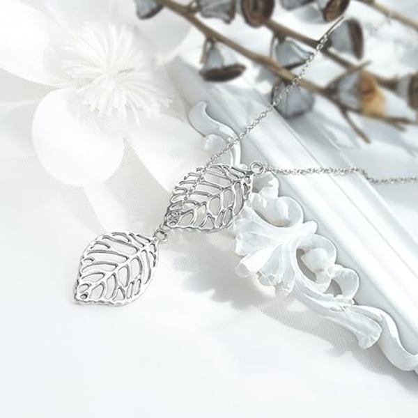 Silver Leaf Halsband Hänge Halsband Kedjor Smycken för Kvinnor och Flickor