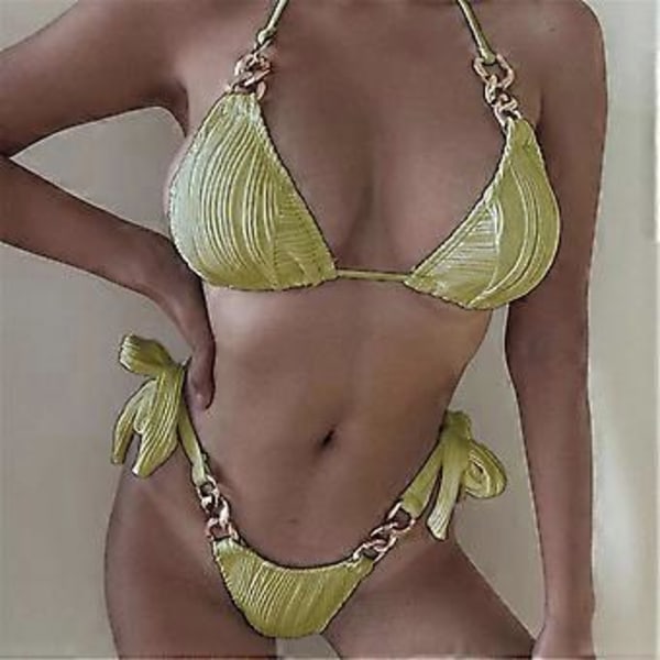 2-delat Bikini Set för Dam String Baddräkt Triangel BH Topp med Tanga Underdel Sexig Triangel Bikini Baddräkt Rosa L Pink L