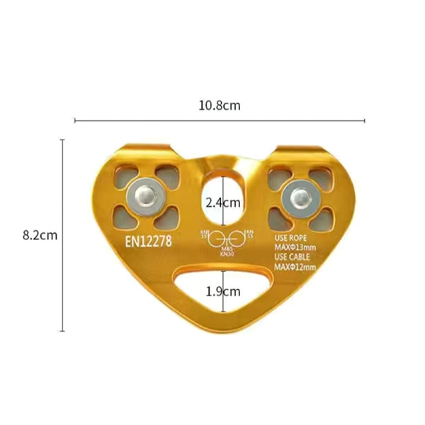 Gul dubbel remskiva, 30KN/6700lbs utomhusklättring dubbel axel Z