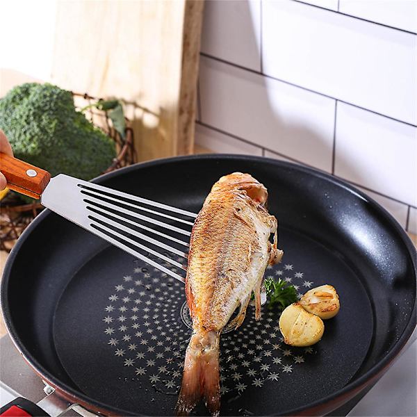 2 stk. rustfrit stål håndtag stål fisk spatel 11-tommer slotted turner, til køkken flipping stegning grillning