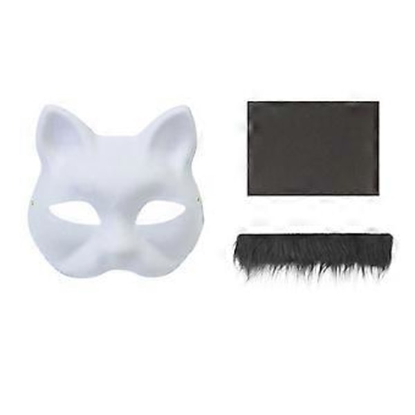 Rävmaskset Halloweenfestmask Handmålad kattmask med päls Omålad halvmask Djurmask Djurmaskset Grå Gray