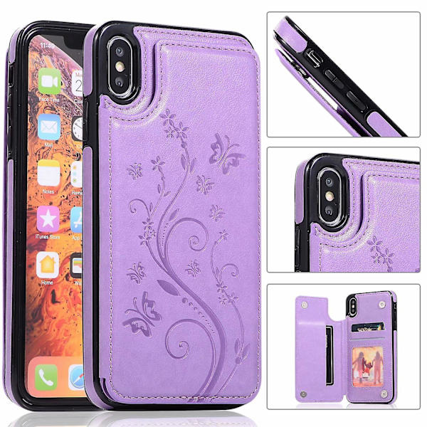 Iphone X/xs Perhoskuvioitu hullunhevosen kuviokorttikotelo Violetti