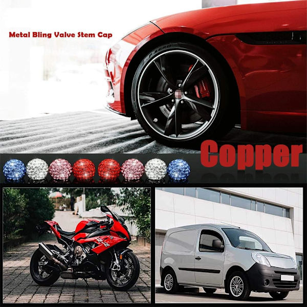 4 kpl venttiilinhatut, Rhinestone Crystal Car Tire Valve Stem Co