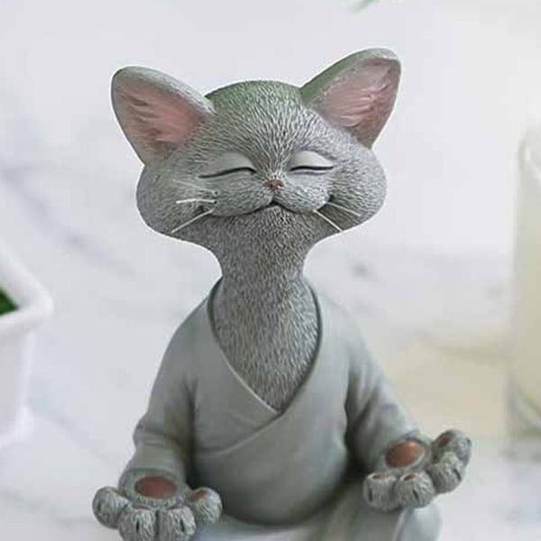 Dekorativ figur Buddha kat figur meditation yoga samling harpiks 18cm