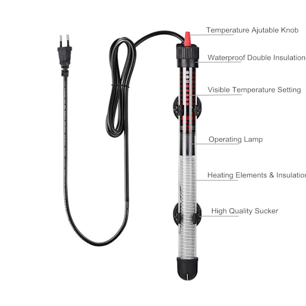 1 stk 100W akvarievarmer, automatisk termoregulering, EU-plugg