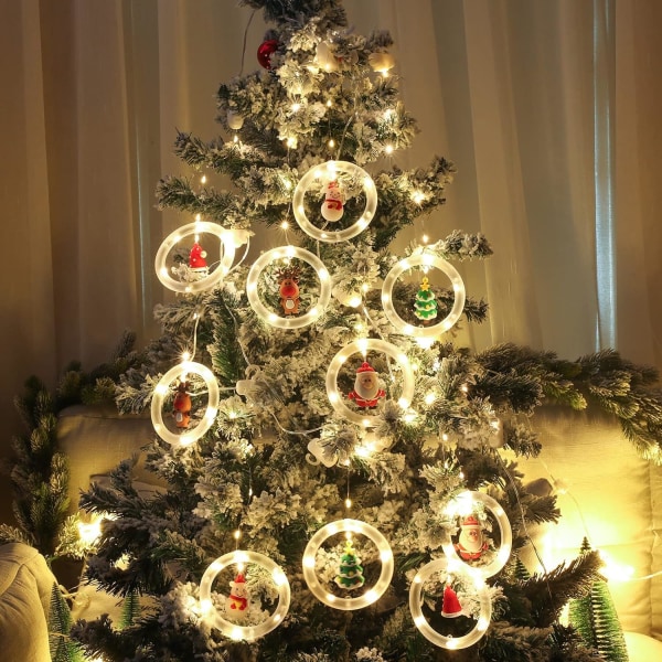 Julelys, LED juledekorasjonslys med blinkende boblelys, 10 søte runde lys, utvidbar for innendørs, utendørs, juletre, hagedekorasjon (USB 8 funksjoner)