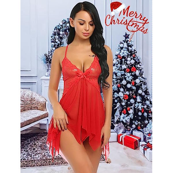 Kvinners blondedukke-pyjamas boudoir plus, sexy undertøy for kvinner (lengde 73 cm, under byste 84 - 96 cm, truse midje 58 - 90 cm)