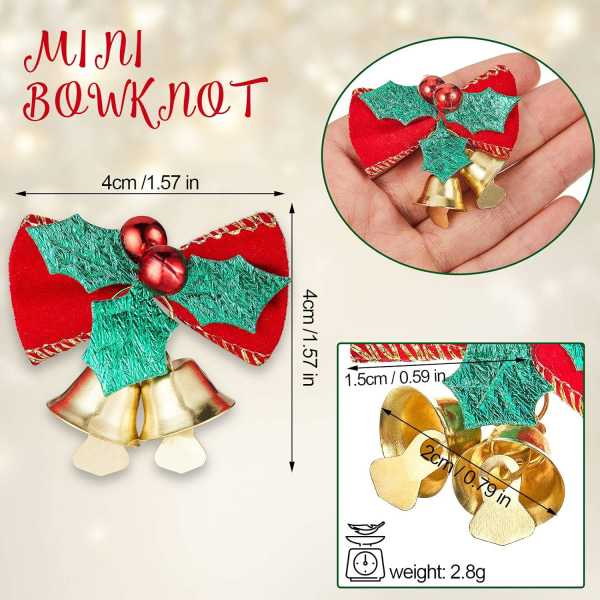 24 Pieces Mini Christmas Bows with Bells Christmas Tree Knot Hang