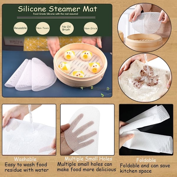 5 stk. Genanvendelig Silikone Dampkogningsnet Måtte Pad Non-Stick Dampkoger