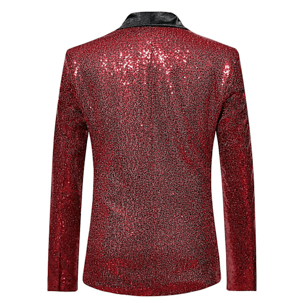 Herr Sequin Casual Blazer Fest Bröllop Höst Vinter Regelbunden Rock Casual Jacka（XXL Vinröd）