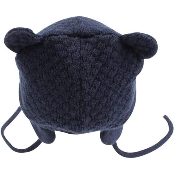 （L, 6-12 månader, marinblå） Baby Hat Cute Bear Toddler Earflap Beanie War