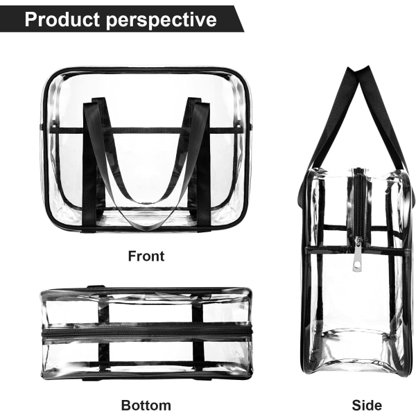 Grand Dégager Sminkepung Transparent Toalettmapper PVC Tykk Transparent Veske med Glidelås Bleieveske Strandveske (Svart)