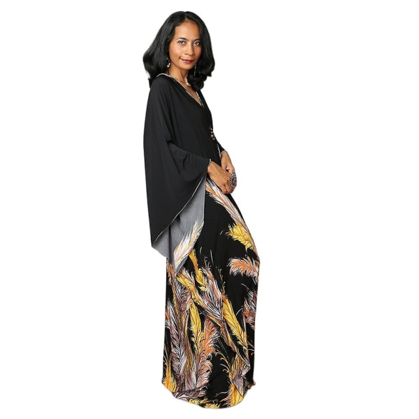 Kvinnors tryckta maxiklänning fladdermusärm strandklänning plus size solklänning strandkläder kaftan cover-ups Dn0532
