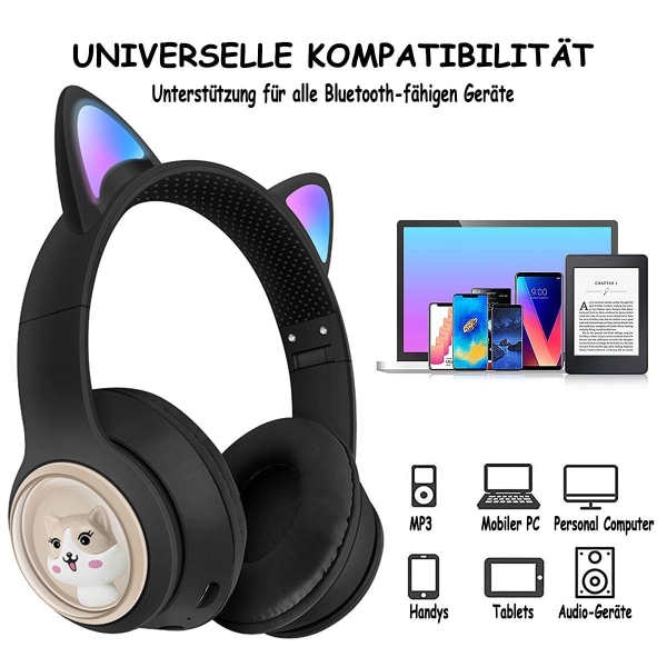 Kissan korvat -kuulokkeet lapsille (langaton Bluetooth, värilliset LEDit, B