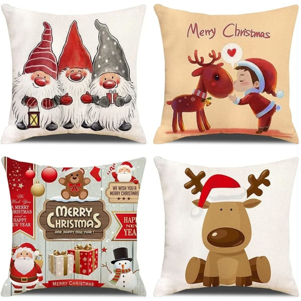 Set of 4 45x45 cm 18x18 Inches Christmas Pillow Cover, Cotton Lin