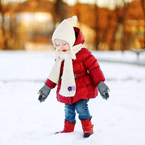 2 Par Gånger Vinterhandskar Barnhandskar Stickade Vantar 5 Fingrar Babyhandskar Varma i Kashmir Unisex för Flicka Pojke 6-13 År 14*8cm (Grå+rosa)
