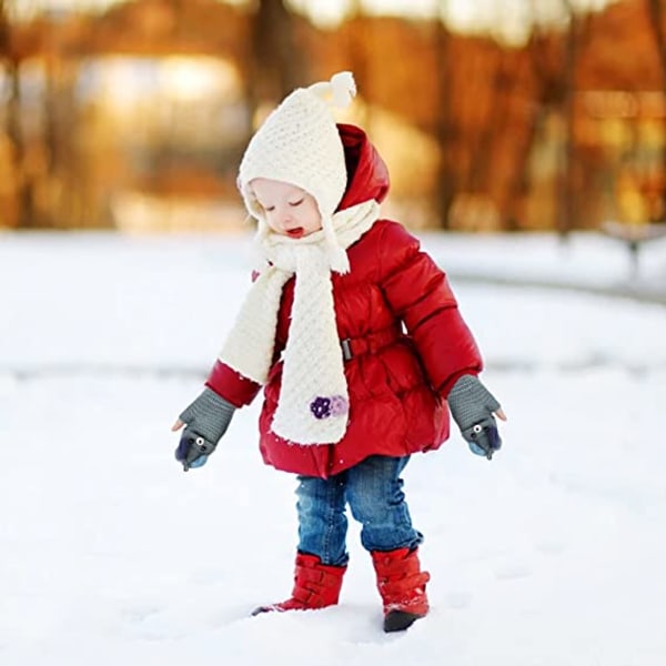 2 par Gants d'Hiver Gants Enfant Mitaines Tricotées 5 Doigts Gants