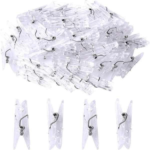 100 st Mini Transparenta Plast Hängande Klämmor